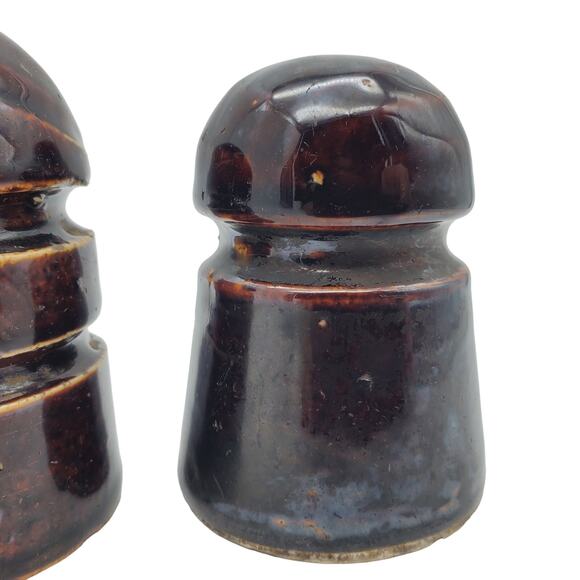 Lot 3 Brown Ceramic Insulators Beehive Vintage Electrical Paper Weights Rustic - Picture 4 of 13